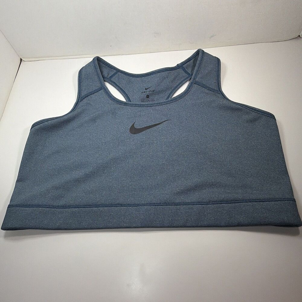 Nike Women's Sport Bra Polyester Blue Plus Size 1X Swoosh Crew Neck Gym Workout